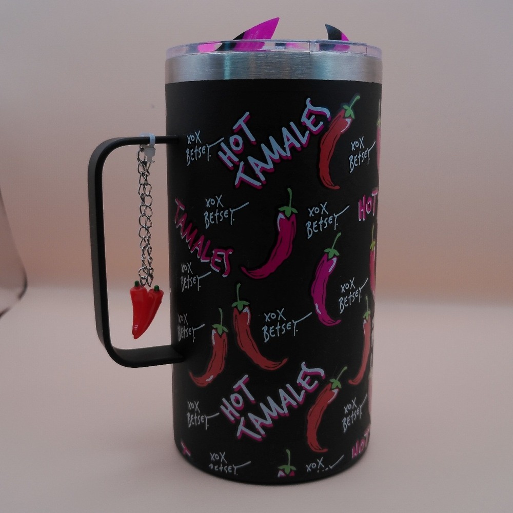 Betsey Johnson Hot Tamales 24oz Stainless Steel Insulated Mug Tumbler Charm NEW